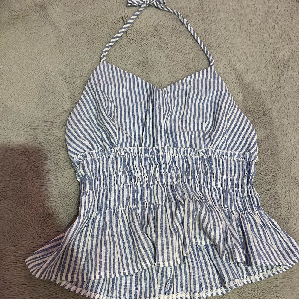 Shein, blue & white striped, halter top, medium